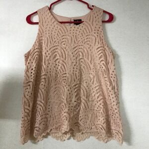 Worthington Petite Lace Overlay Sleeveless Top Blush Pink Size PM